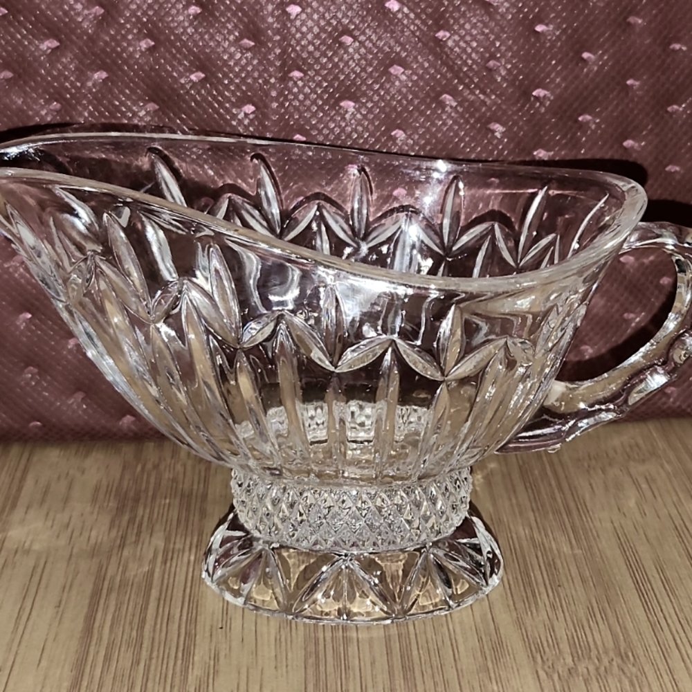 Olympia Clear Cut-Glass Pedestal Gravy Boat By Godinger